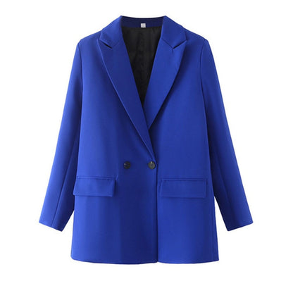 Women Chic Office Lady Double Breasted Blazer Vintage Coat Fashion Notched Collar Long Sleeve