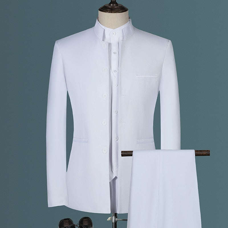 Stehkragen Männer Blazer Hosen Weste Business männer Hochzeit Anzug Jacke Mantel Hose Weste Hohe Qualität Dünne Weste Kleid set