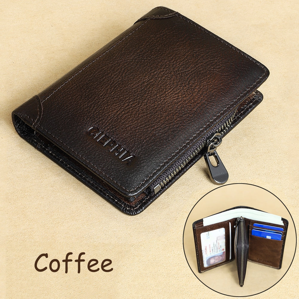 Genuine Leather Rfid Protection Wallets for Men Vintage Slim Short Multi Function ID Credit Card Holder Money Bag