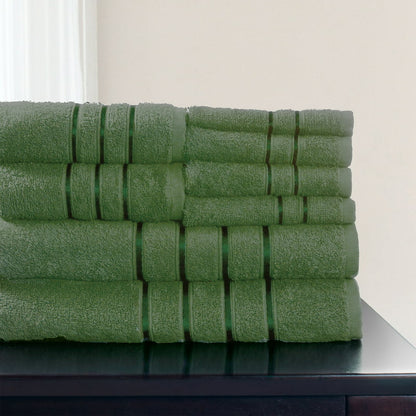 Luxurious green washcloth, hand towel and bath towel set - ideal for your stay at home and in the hotel