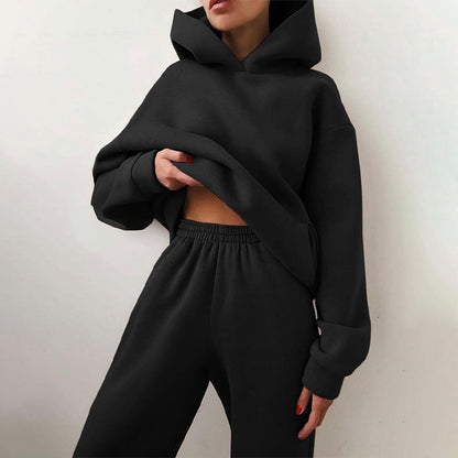 Women Tracksuit Suit Autumn Fashion Warm Hoodie Sweatshirts Two Pieces Oversized Solid Casual Hoody Pullover Long Pants Sets