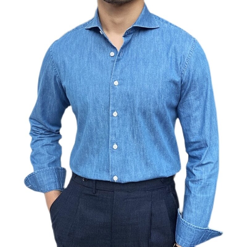 Men's business washed shirt long sleeve high quality