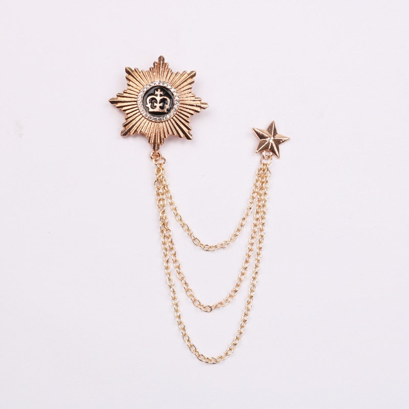 Korean British Style Crown Bird Brooch Cross Suit Tassel Chain Lapel Pin Angle Wing Badge Retro Female Corsage Men Accessories