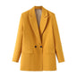 Women Chic Office Lady Double Breasted Blazer Vintage Coat Fashion Notched Collar Long Sleeve