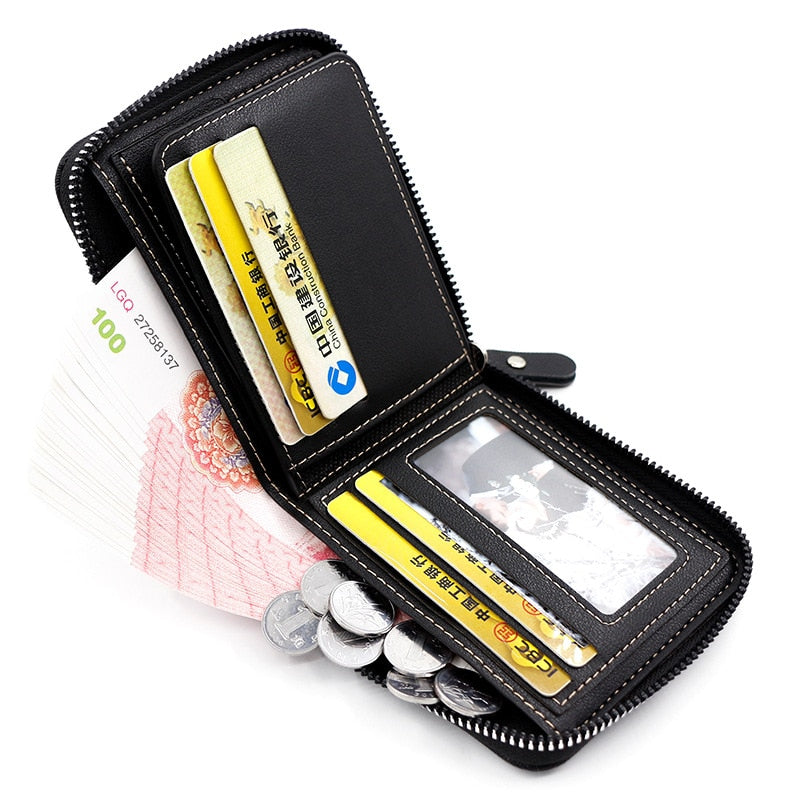 Men's leather wallet wax oil skin wallet for men purse short male card holder wallets zipper around money purse