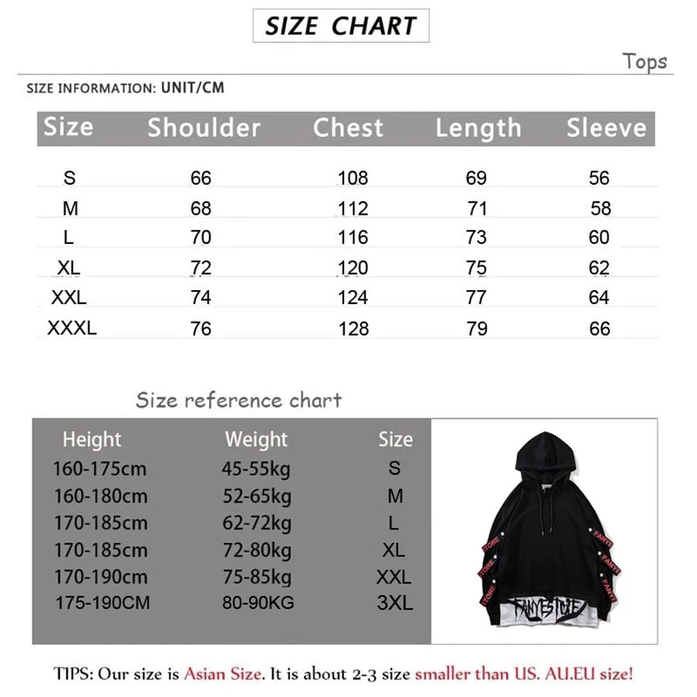 Autumn Men's Hoodie Sweatshirt Casual Black Hoodies Tops Techwear Hip Hop