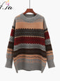 Winter Sweater Pullover Knit Jumper Loose Striped