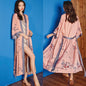 Black Print Flower Long Robe Nightgown Spring Summer Half Sleeve Kimono Bathrobe Gown Women Sexy Rayon Home Dress Loungewear