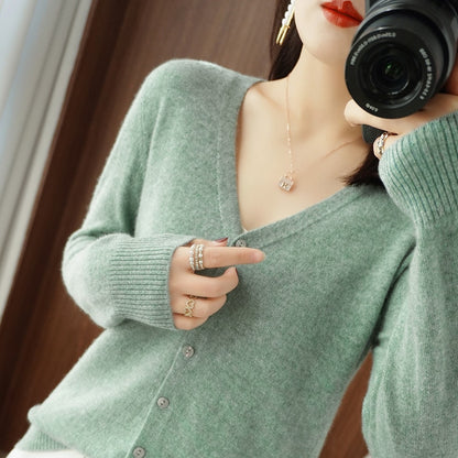 Cardigans Women Autumn Single Breasted Knitted Sweater with V-Neck