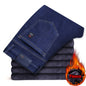 Winter Neue herren-Fleece Warme Jeans Klassische Stil Business Casual Verdicken Regelmäßige Fit Denim Hosen Schwarz Blau Marke hosen