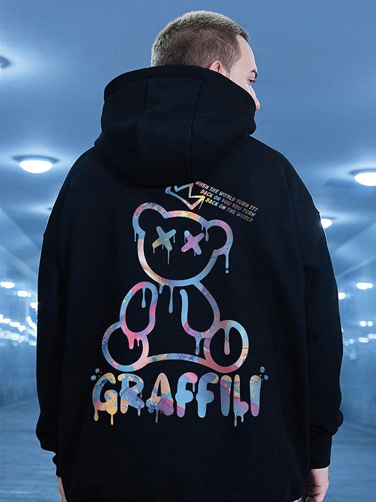 Graffiti Bär Druck männer Fleece Hoodie Retro Herbst Casual Pullover