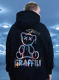 Graffiti Bear Print Men's Fleece Hoodie Retro Autumn Casual Pullover