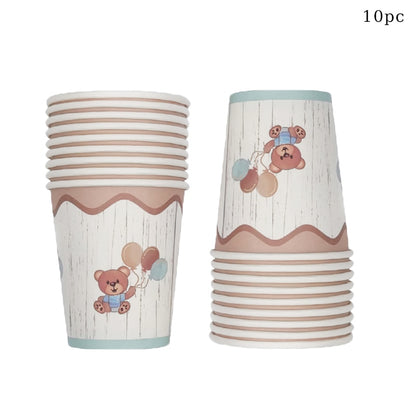 Cute teddy bear baby party disposable tableware sets brown blue napkin plate cup kids baby girl happy birthday party suppli