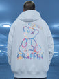 Graffiti Bear Print Men's Fleece Hoodie Retro Autumn Casual Pullover