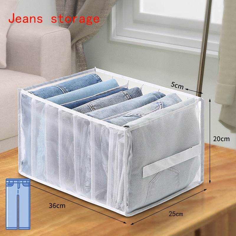 Jeans Compartment Storage Box Closet Clothes Drawer Mesh Separation Box Stacking Pants Drawer Divider Can Washed Home Organizer