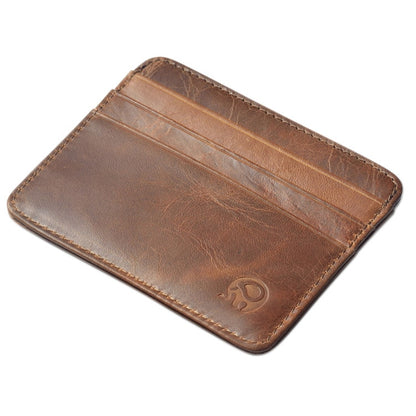 Retro First Layer Genuine Leather Card Bag with 7 Card Slot Super Thin 100% Real Leather Bank Card Holder Coin Purse Type Wallet