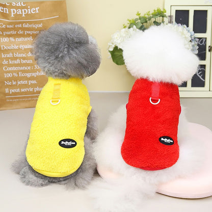 Pet Autumn And Winter Fleece Clothes Dog Cat Warm Coat Solid Color Fleece Sweatshirt