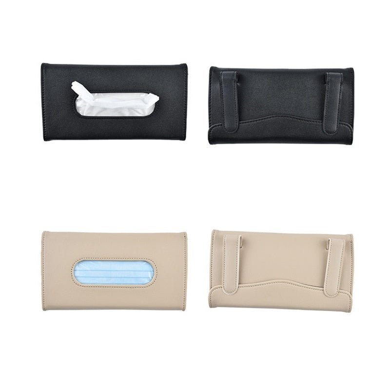 Car Visor Tissue Holder PU Leather Hanging Paper Towel Clip Napkin Holder Back Seat Tissue Case Car Interior Accessories