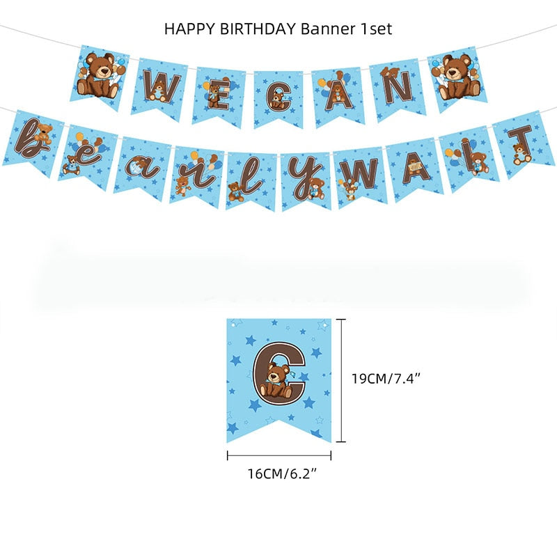 Niedliche Teddybär Baby party Einweg geschirr setzt braun blau Serviette Teller Tasse Kinder Baby Mädchen alles Gute zum Geburtstag Party Suppli