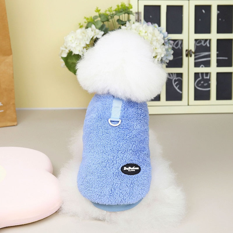 Pet Autumn And Winter Fleece Clothes Dog Cat Warm Coat Solid Color Fleece Sweatshirt