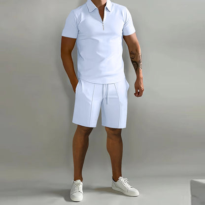 Summer short sleeve thin Polos shirt Sport Shorts 2 piece new men's tracksuit suit men solid set casual jogging sportswear