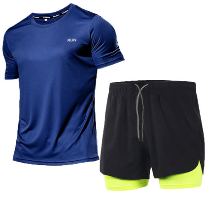 Männer Lauf Sets Sommer Sportswear Gym Fitness Anzüge Quick Dry T-Shirts + Kurze Sport Kleidung Workout Training Sport Trainingsanzug