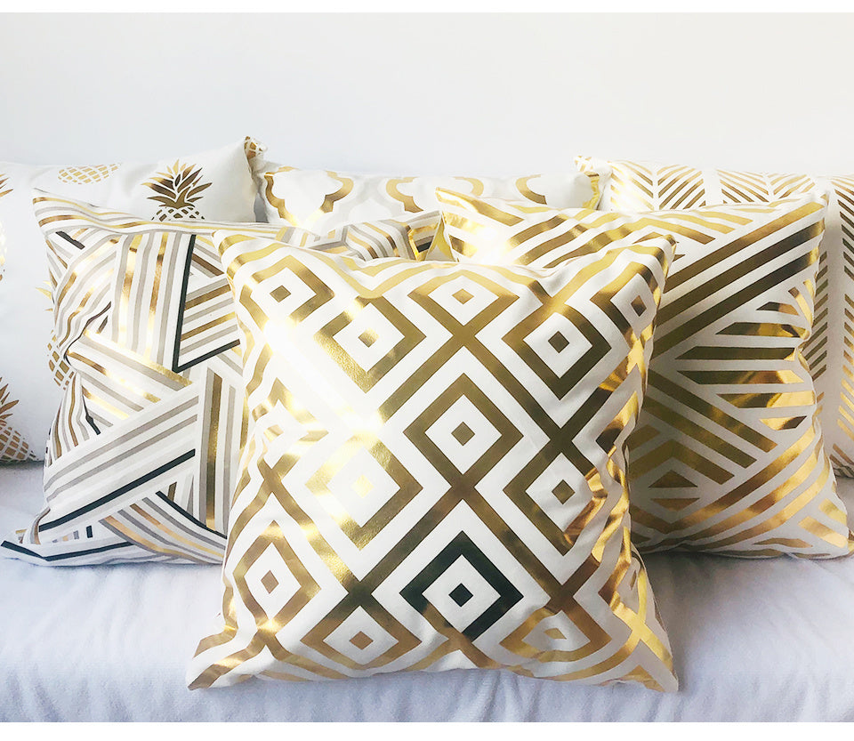 Bronzing Cushion Cover Decorative Pillows Pineapple Eye Geometric Gold Pillow Case Luxury Sofa Cushions Home Chair Cojin 45*45cm