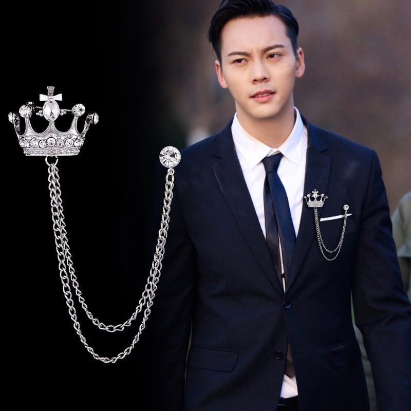 Korean British Style Crown Bird Brooch Cross Suit Tassel Chain Lapel Pin Angle Wing Badge Retro Female Corsage Men Accessories