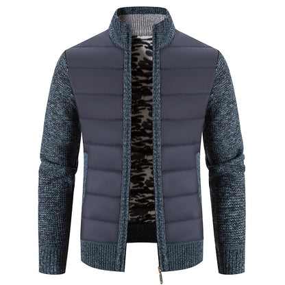 Winter Thick Fleece Cardigan Men Warm Sweatercoat Fashion Patchwork