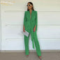 Clacive Autumn Green Pleated Pants Set Bodycon Slit Trosuer Suits Fashion Lace-Up Long Sleeve Blazer