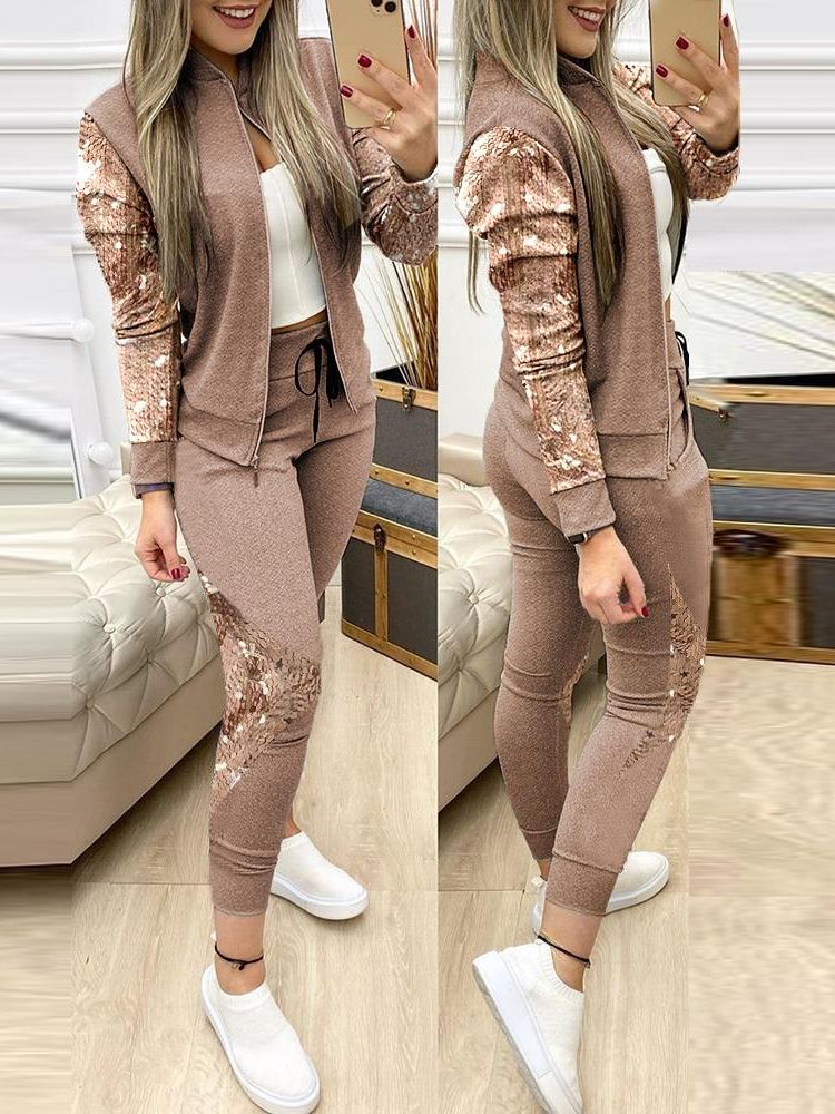 Women Two Piece Set Outfits Autumn Women's Tracksuit Zipper Top And Pants Casual Sport