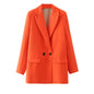 Women Chic Office Lady Double Breasted Blazer Vintage Coat Fashion Notched Collar Long Sleeve