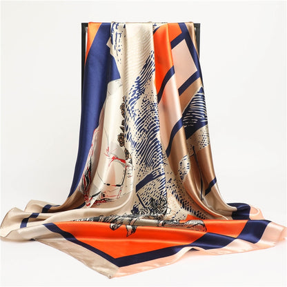 Neckerchief Shawl Wraps Print Silk Satin Scarf