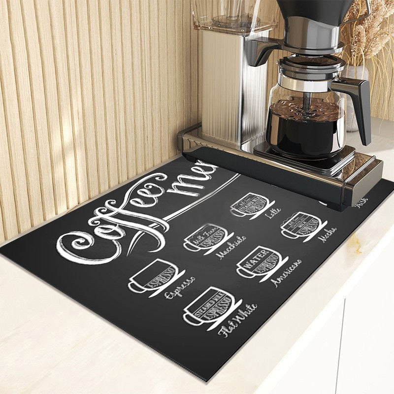 Retro Cafe Design Drain Pad Tableware Coffee Cup Placemat Kitchen Rugs Dish Drainer Absorbent Durable Napa Skin Bathroom Table Mat