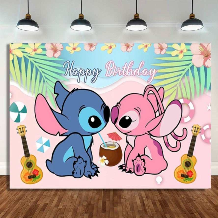 Disney Stitch Party Supplies Paper Napkins Tablecloth Plate Balloon Pink Angel Theme Baby Shower Girl Birthday Party Decoration