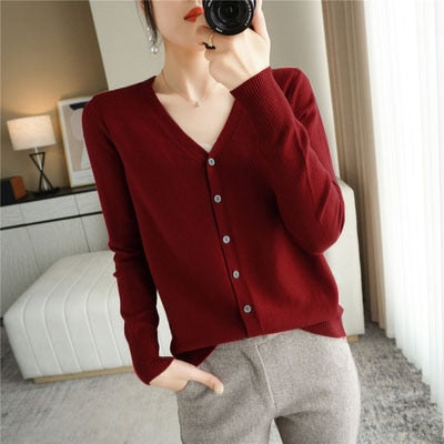 Cardigans Women Autumn Single Breasted Knitted Sweater with V-Neck