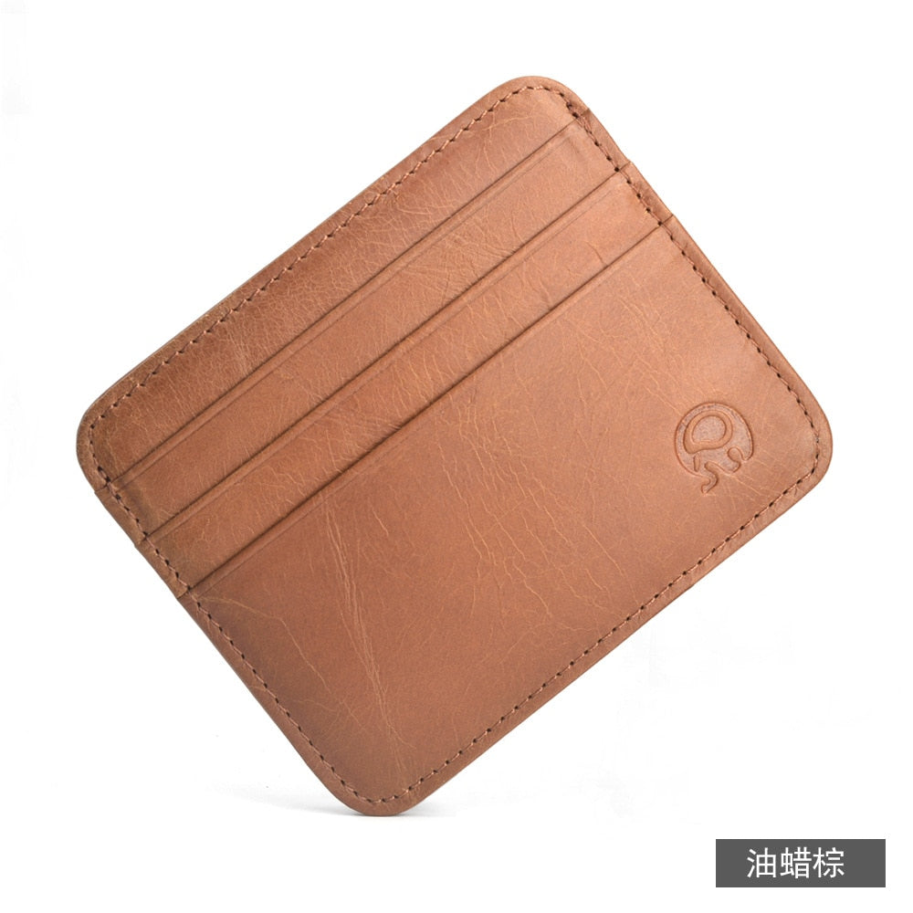 Retro First Layer Genuine Leather Card Bag with 7 Card Slot Super Thin 100% Real Leather Bank Card Holder Coin Purse Type Wallet