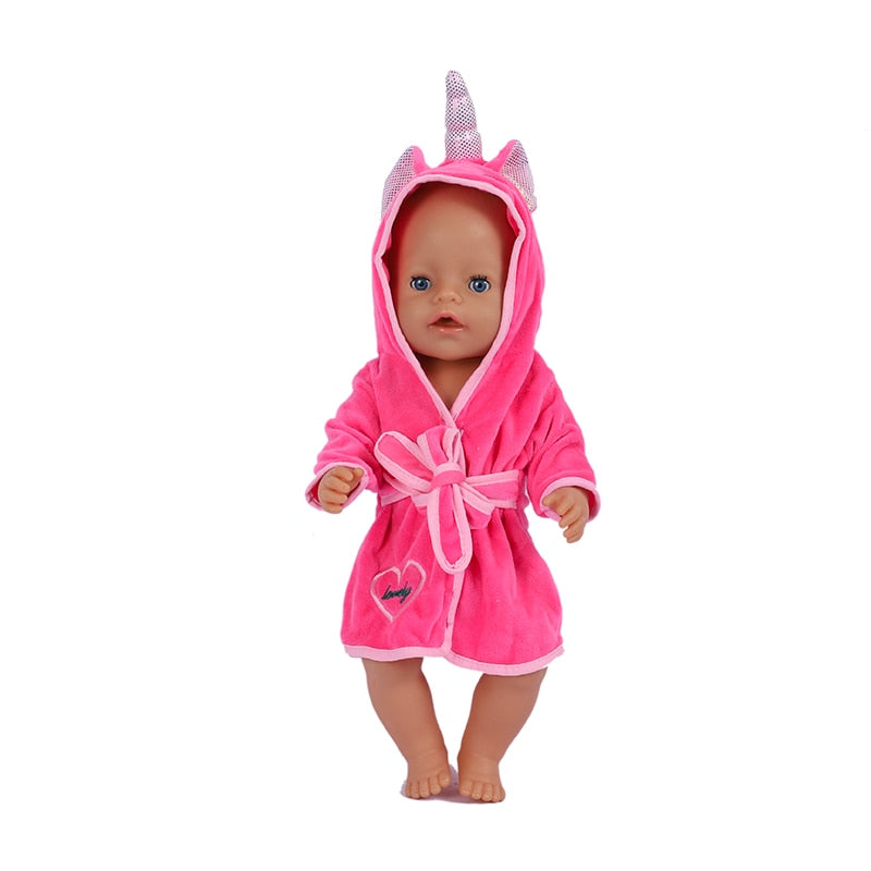 18 zoll Puppe Kleidung Einhorn Bademantel Anzug 43 Cm Puppe Kleidung Geboren Baby Fit Amerikanische Mädchen Puppe Zubehör Puppen für mädchen Geschenk