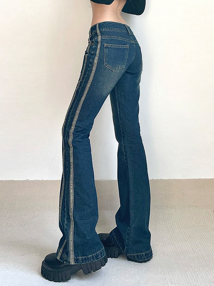 Rockmore Vintage Jeans für Frauen ästhetischen Low Rise Flare Hosen Mode cyber y2k Streetwear Denim