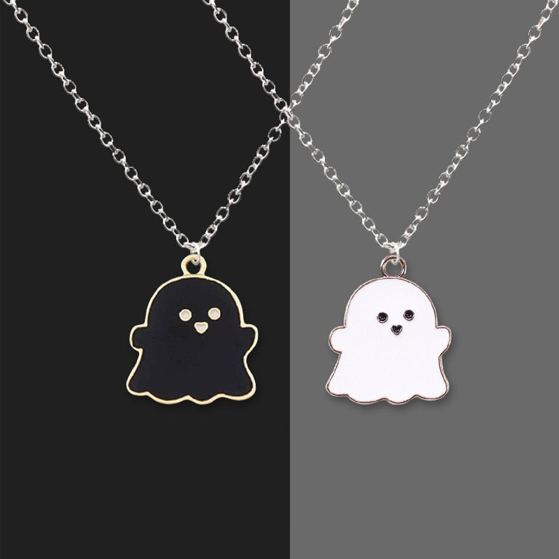 Cute Black And White Ghost Pendant Necklaces For Women Men Best Friend Lovely Ghost Pendant Couple Necklace Fashion Jewelry