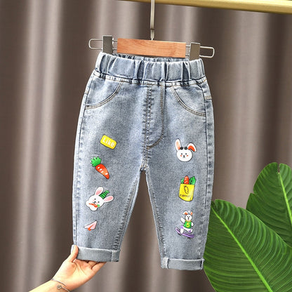 Girls Cartoon Jeans Pants Kids Jeans Trousers Casual Clothes for Toddler Baby Girls 2-6 Years Spring Summer Trendy Children Clothing