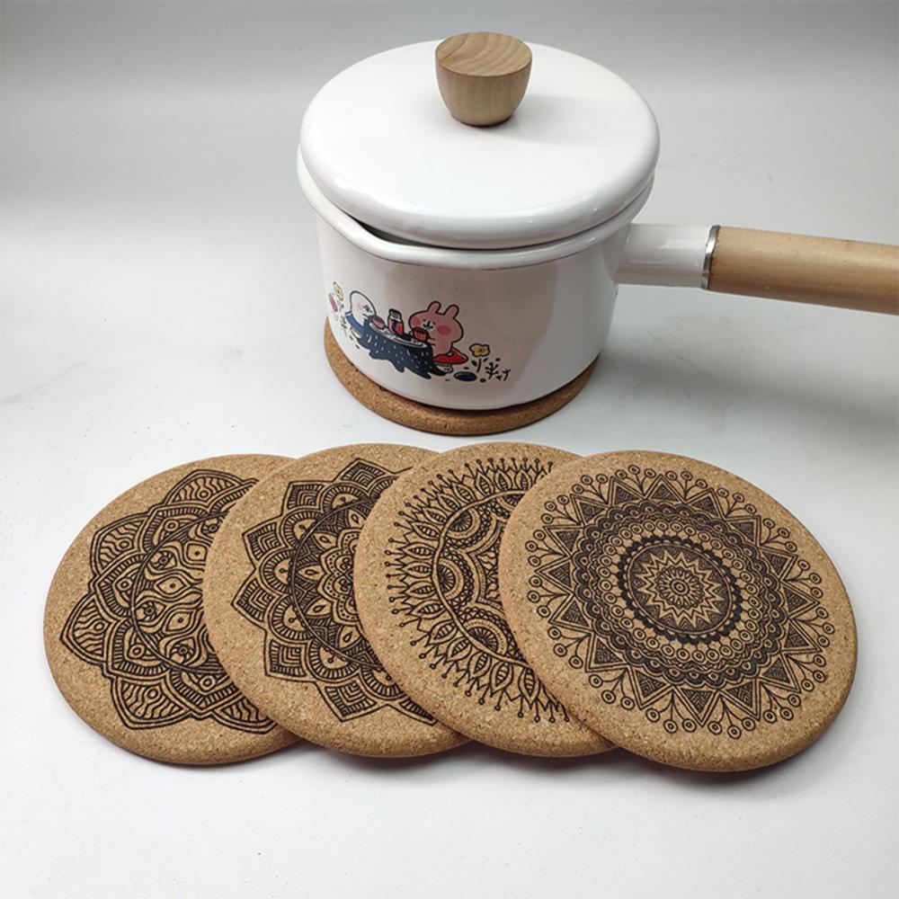 6Pcs/1Set Nordic Mandala Design Round Wooden Coasters Table Placemat Coffee Cup Mat Desk Non-slip Heat Insulation Tea Pad