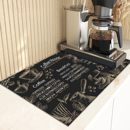 Retro Cafe Design Drain Pad Tableware Coffee Cup Placemat Kitchen Rugs Dish Drainer Absorbent Durable Napa Skin Bathroom Table Mat