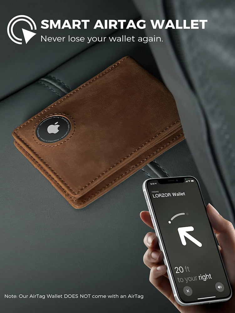 Retro Minimalist Men's AirTag Wallet RFID Wallet Multi-card Holder for Apple AirTag