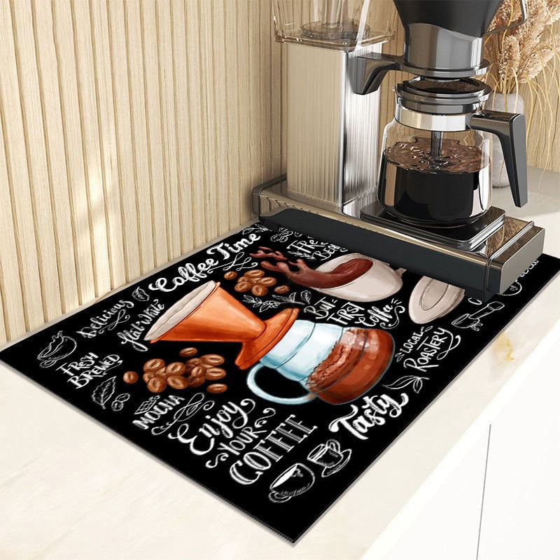 Retro Cafe Design Drain Pad Tableware Coffee Cup Placemat Kitchen Rugs Dish Drainer Absorbent Durable Napa Skin Bathroom Table Mat