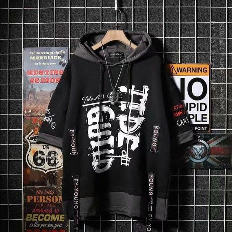 Autumn Men's Hoodie Sweatshirt Casual Black Hoodies Tops Techwear Hip Hop