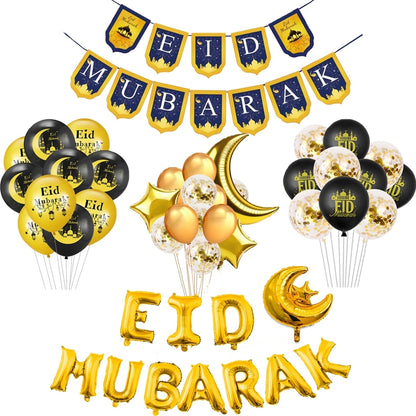 Eid Mubarak Banner Bunting Balloons Plates Napkins Tablecloth Kareem Ramadan Decoration Muslim Islamic Festival Party Supplies