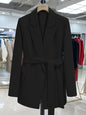 New Office Lady Turn-down Collar Sash Tie Up Blazer Elegant Female