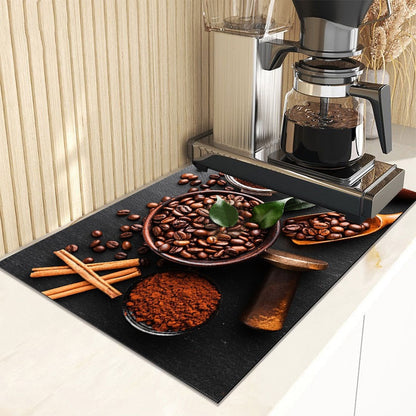 Retro Cafe Design Drain Pad Tableware Coffee Cup Placemat Kitchen Rugs Dish Drainer Absorbent Durable Napa Skin Bathroom Table Mat