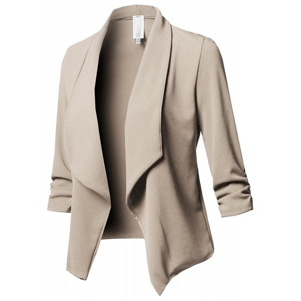 Schwarz Blazer Strickjacke Mantel 2023 Lange Hülse Frauen Blazer und Jacken Geraffte Asymmetrische